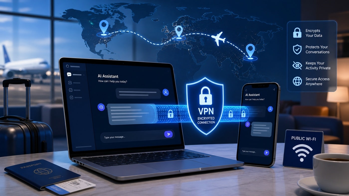 Secure VPN connection for ChatGPT use on public Wi-Fi while traveling