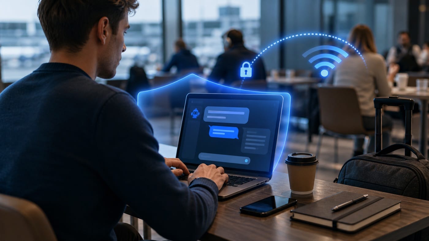 AI privacy data flow showing what a VPN protects and what the AI provider still sees