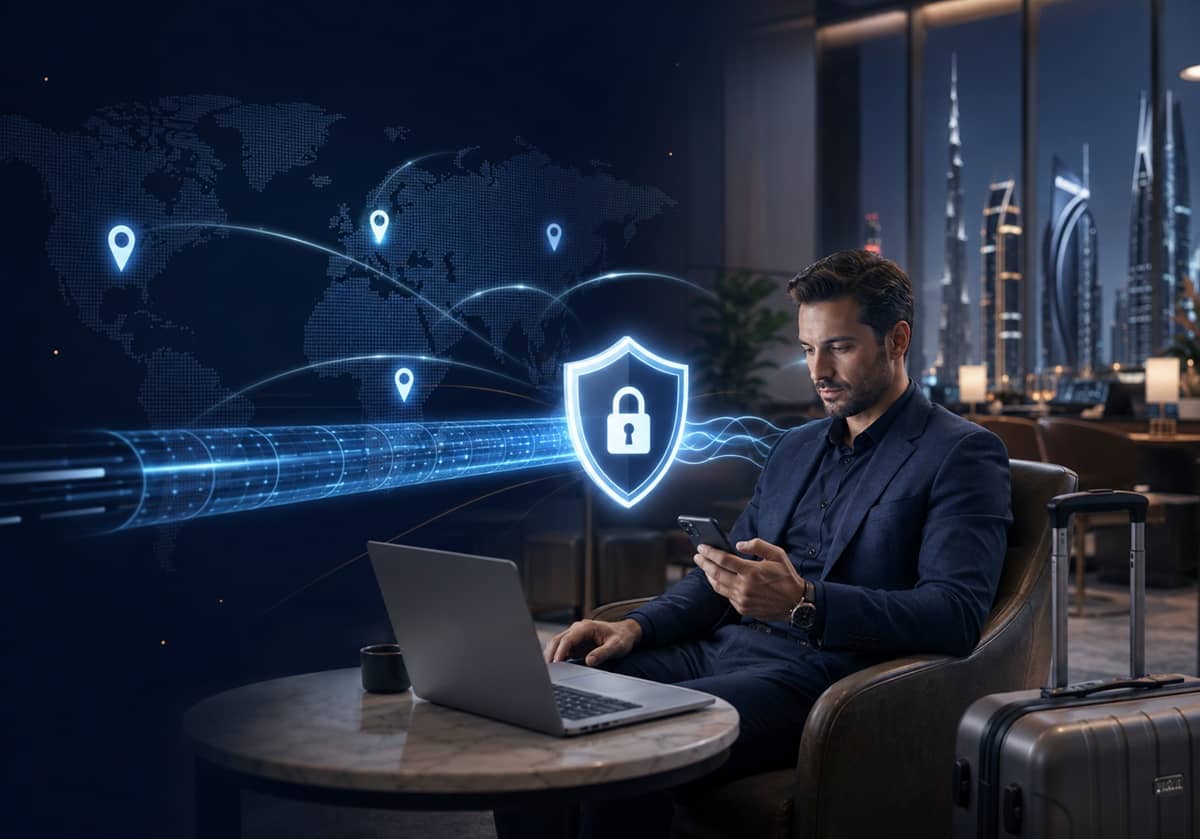 VPN illustration for Gulf travellers, expats, public Wi-Fi and restricted networks