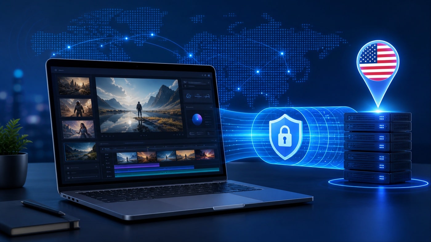Generic AI video tool accessed through a secure USA VPN server